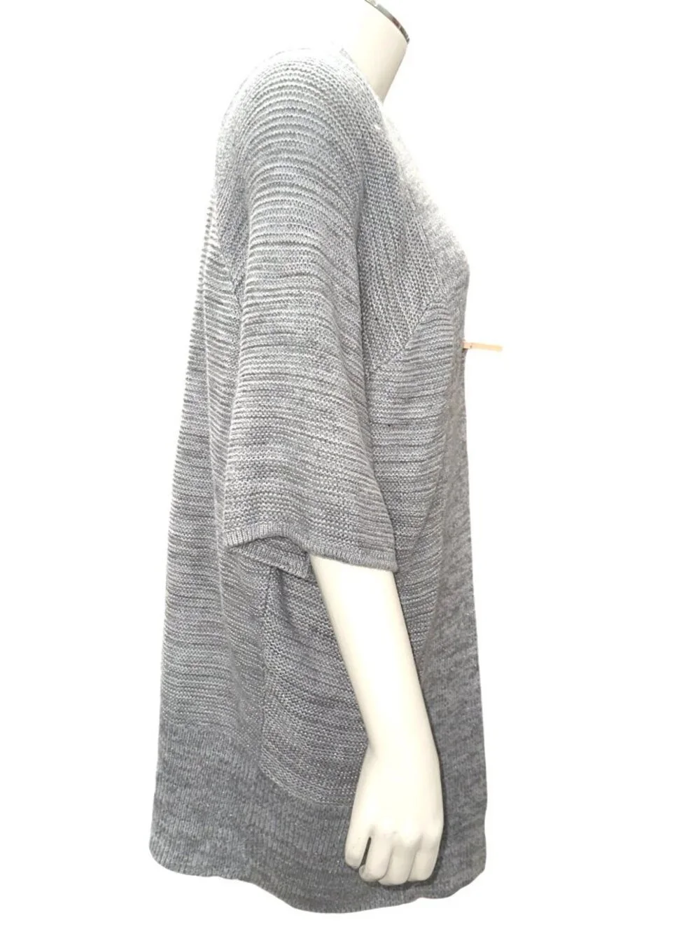Apt 9 Med Open Gray Marled Rib Knit Hook Front Longline Cardigan Layering Luxe - Picture 5 of 9